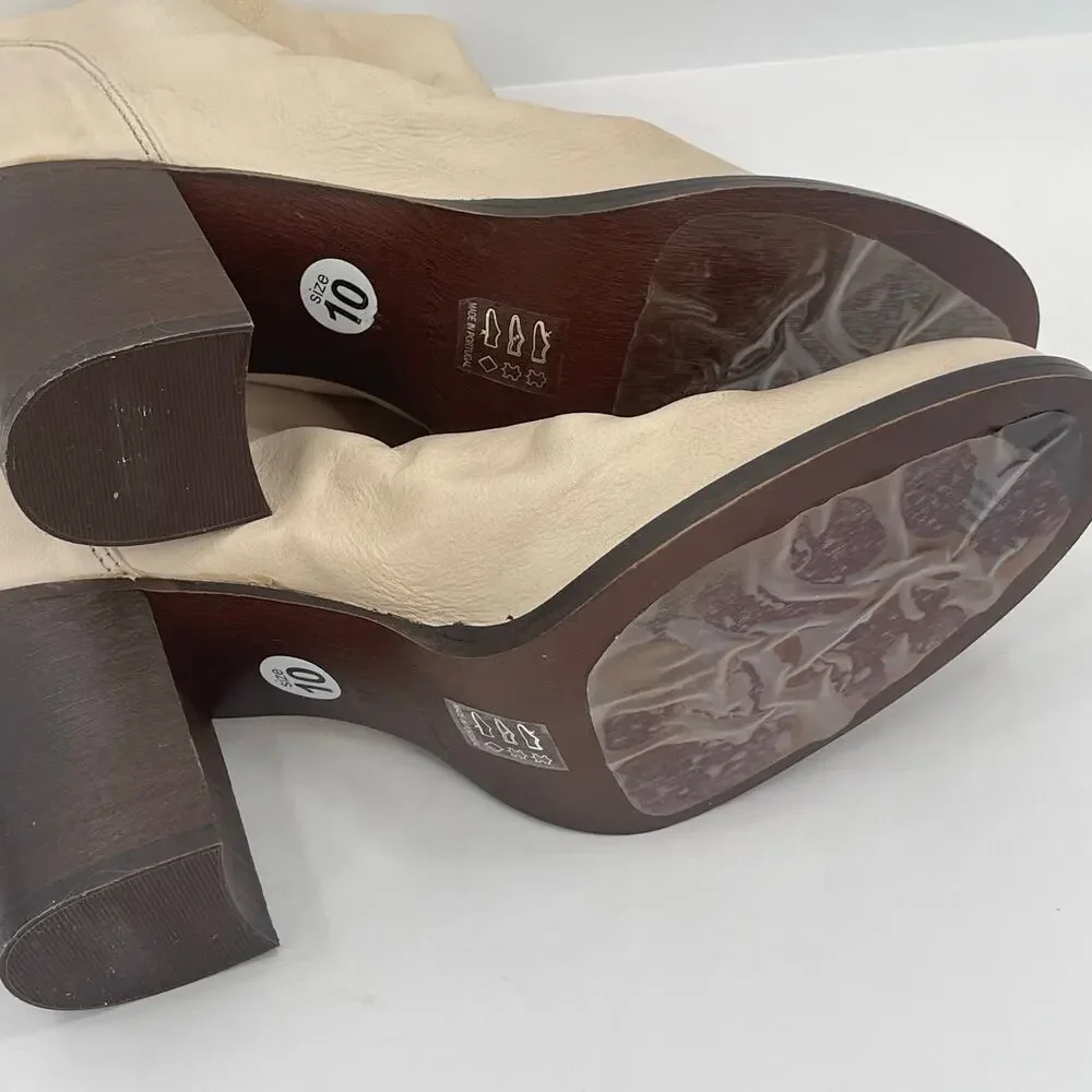 FREE PEOPLE Elle Boots Size 10 NEW Slouchy Leather Block Heel NWT/Box Beige Boho